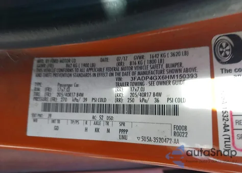 2017 Ford Fiesta St z USA, uszkodzony, nr VIN 3FADP4GX6HM150393